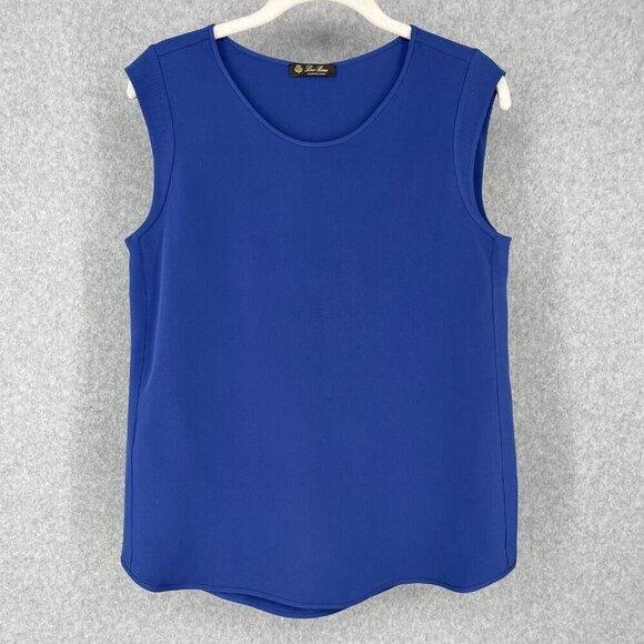 Loro Piana Mae Flowing Cady Top Size 38/US4 Blue 100% Silk Knit Cap Sleeve Italy - Picture 1 of 12